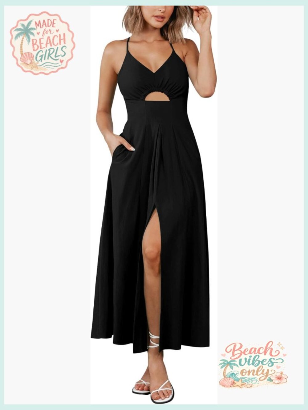 Sleeveless V Neck Cutout Maxi Dress with Pockets